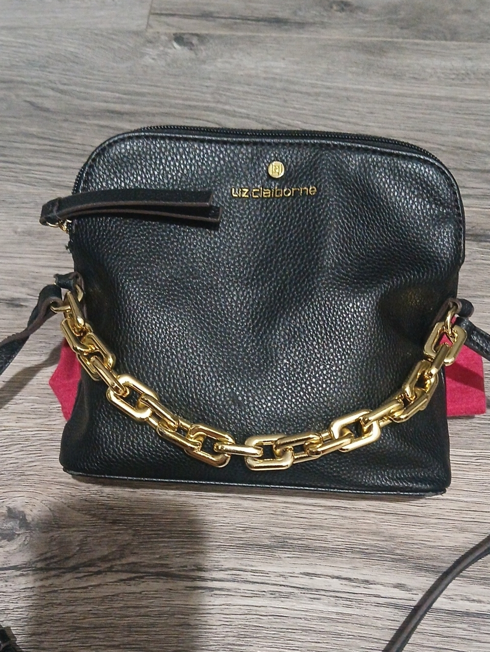 Liz Claiborne Black Crossbody Bag with Gold Chain Accent